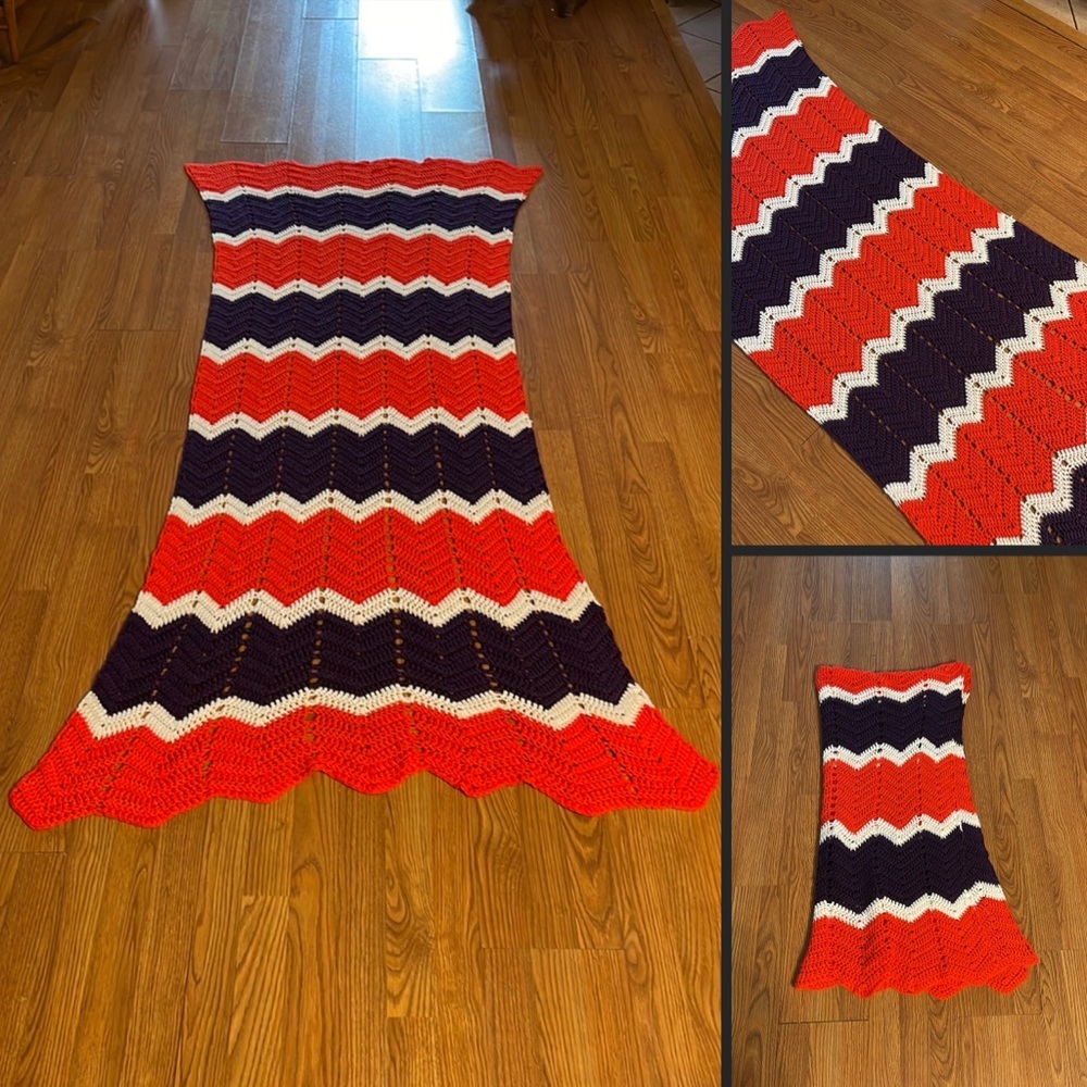Vintage Knitted Chevron Throw Blanket Purple Orange Chevron Blanket
